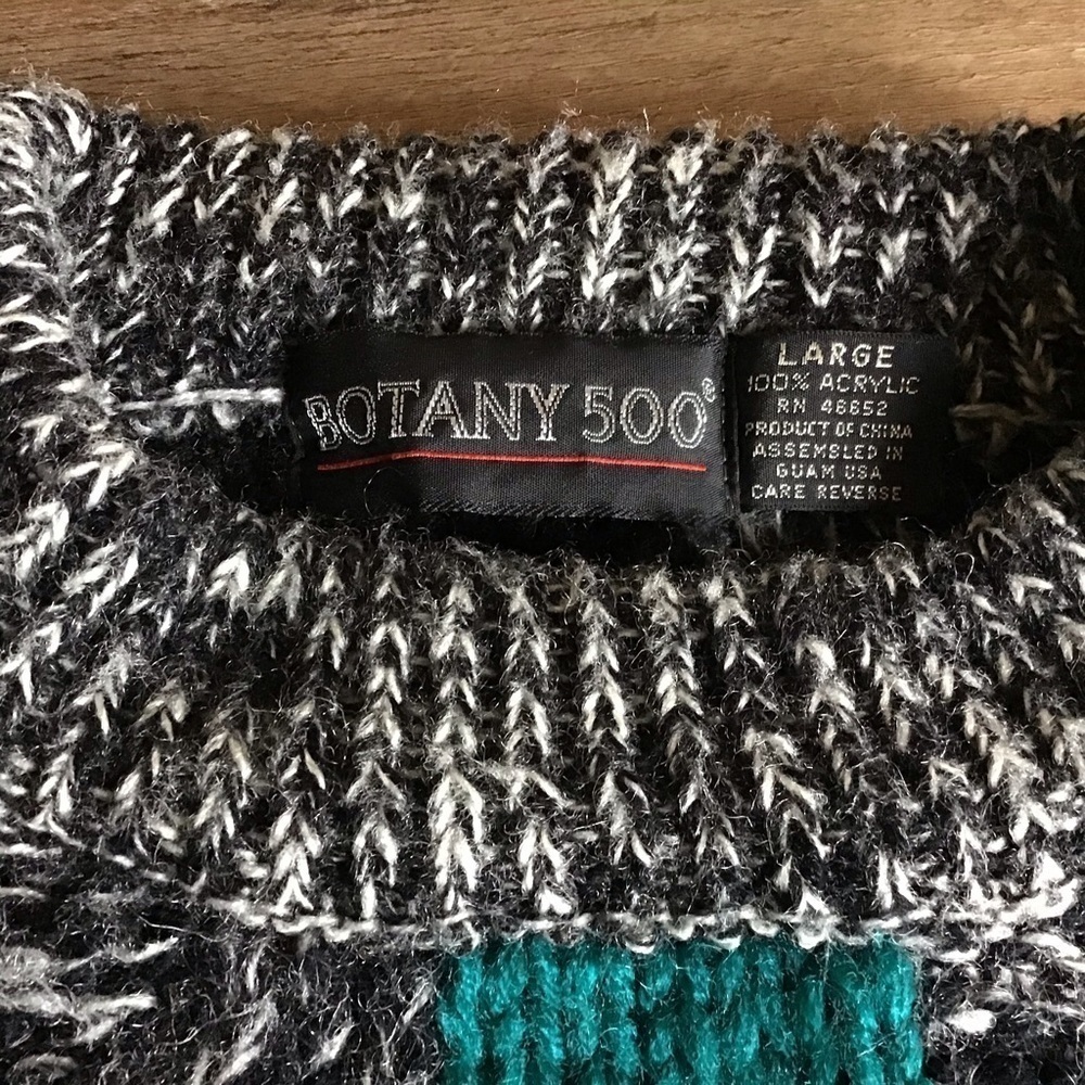 VINTAGE Sweater Size Large 1980’s Grandpa Cosby Style Multicolor Gray Teal - Picture 3 of 9